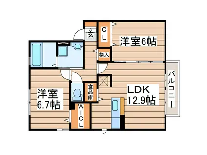 グランドコート(2LDK/2階)の間取り写真