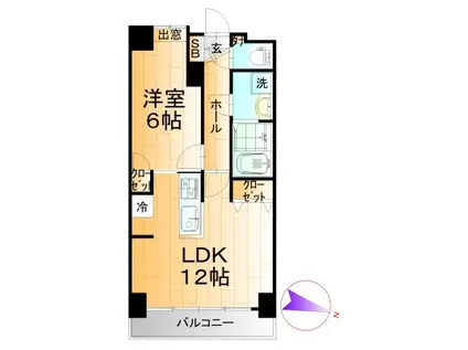 フォーシーズン開成山公園(1LDK/8階)の間取り写真