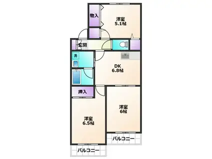 サンキャッスルII(3DK/1階)の間取り写真