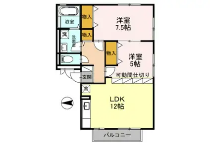 プラムアビテ奥本(2LDK/1階)の間取り写真