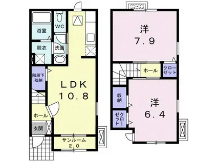 ラ・シンティランテII(2LDK/1階)の間取り写真