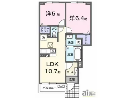 GROVE STAGE B棟(2LDK/1階)の間取り写真
