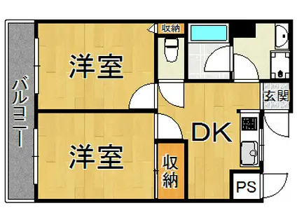 ラリーブ甲子園(2DK/3階)の間取り写真