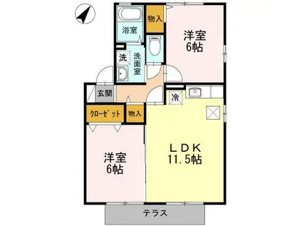 ボヌールC(2LDK/1階)の間取り写真