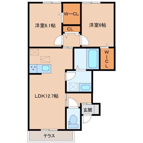 サニーヒロII(2LDK/1階)の間取り写真