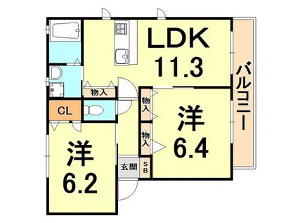 グリーンシャレオ(2LDK/2階)の間取り写真