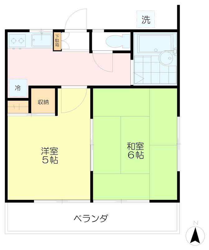 グリーンハイム(2K/2階)の間取り写真