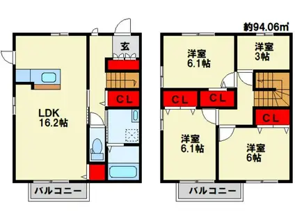 オリーブ学研台 D棟(4LDK/1階)の間取り写真