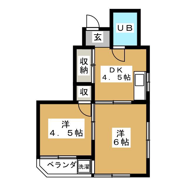 エアリー(2DK/1階)の間取り写真