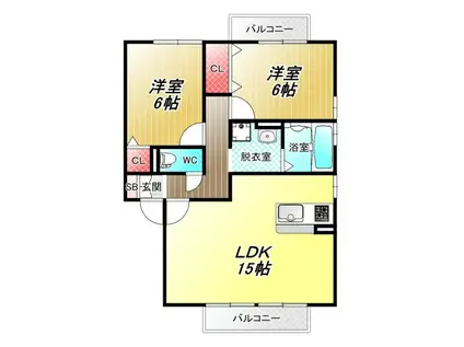 リビングタウン加美北 C棟(2LDK/2階)の間取り写真