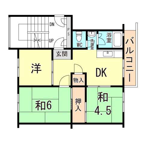 伊川谷4号棟(3DK/4階)の間取り写真