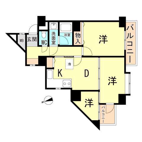 ライオンズマンション西明石(3DK/10階)の間取り写真