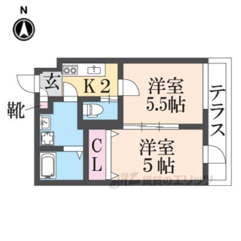 ベレーザ西陣Ⅱ(2K/1階)の間取り写真