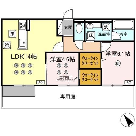 JR筑豊本線 二島駅 徒歩19分 2階建 築1年(2LDK/1階)の間取り写真