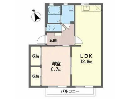 ディアスいこい(1LDK/2階)の間取り写真