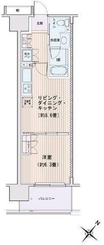 エスティメゾン豊洲レジデンスC棟(1LDK/13階)の間取り写真