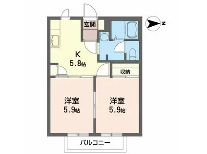 ディアス小田(2K/2階)の間取り写真