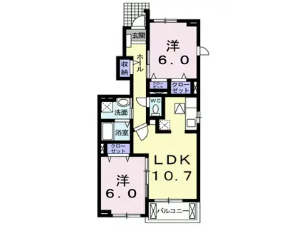 フェールII(2LDK/1階)の間取り写真