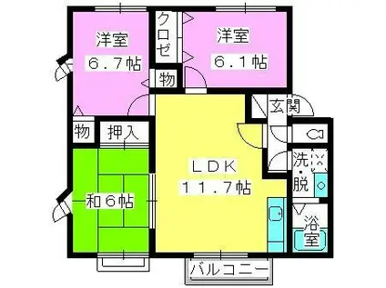 エトワール柏原II(3LDK/2階)の間取り写真