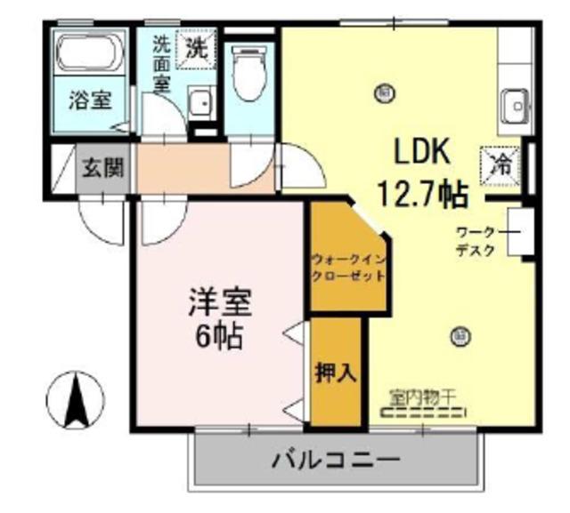 ハイカムールB棟(1LDK/2階)の間取り写真