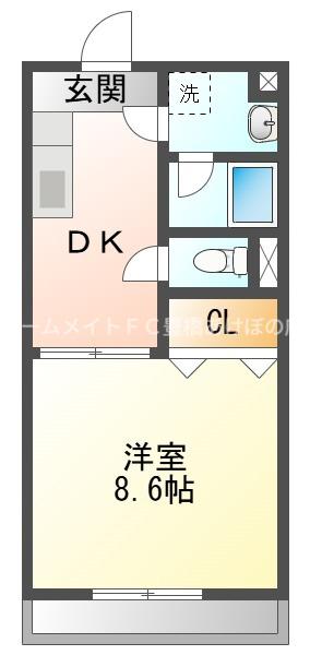 オンディーヌ(1DK/2階)の間取り写真