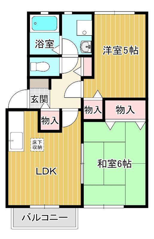 アーバンハイツセゾン D棟(2DK/1階)の間取り写真