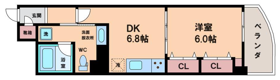 ノステルコート夕陽丘(1DK/9階)の間取り写真