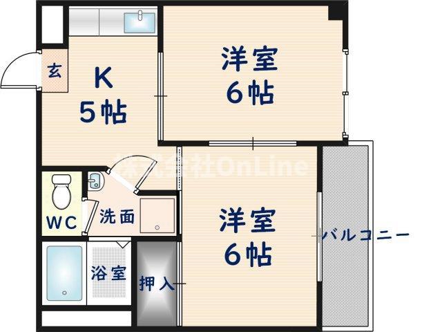 オリエンタル加美(2DK/10階)の間取り写真