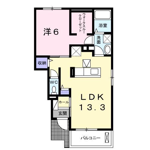 フィオーレ プリート II(1LDK/1階)の間取り写真