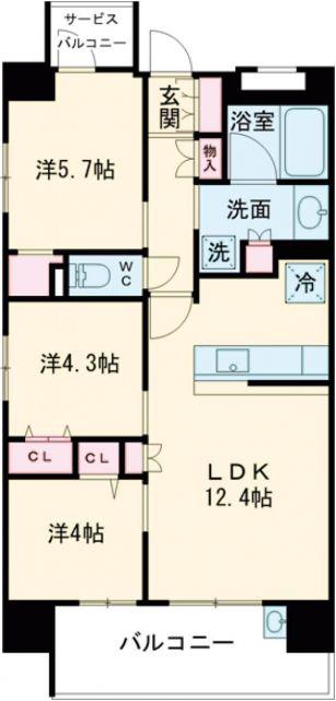 プレサンス ロジェ 志賀本通 テラス(3LDK/10階)の間取り写真