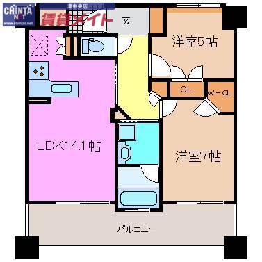 グランステーシア津新町(2LDK/8階)の間取り写真