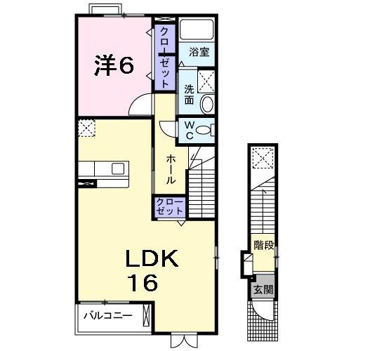 シェソワB(1LDK/2階)の間取り写真