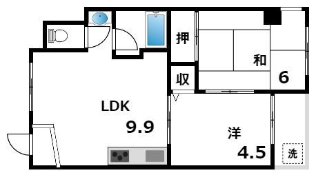 芦屋第一コーポラス(2DK/2階)の間取り写真