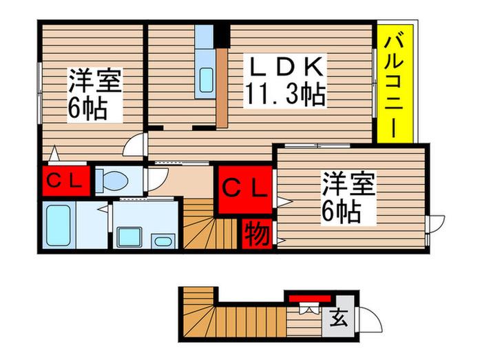 ハーモニーコートC(2LDK/2階)の間取り写真