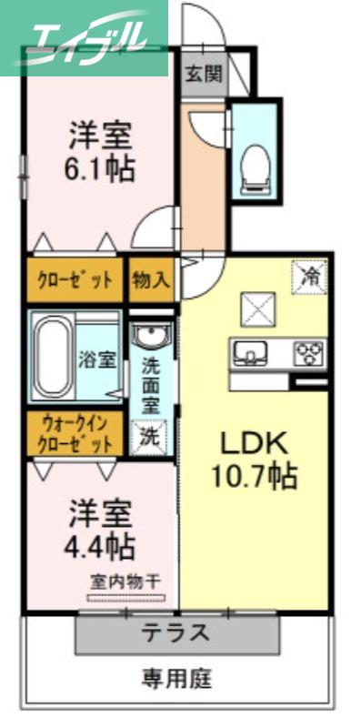 リバーパレス C棟(2LDK/1階)の間取り写真
