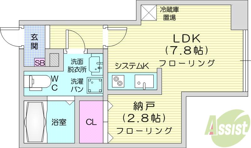 メリディアン多賀城新田(ワンルーム/1階)の間取り写真