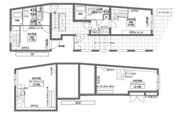 COCOCUBE北千住II(1SK/1階)の間取り写真