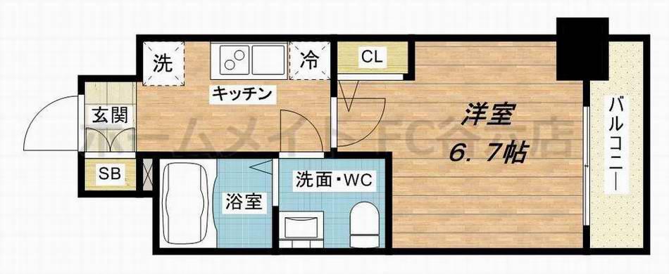 SERENITE本町REFLET(1K/4階)の間取り写真
