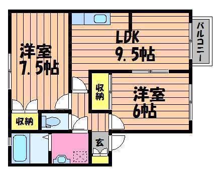 パティオ連島B棟(2LDK/1階)の間取り写真