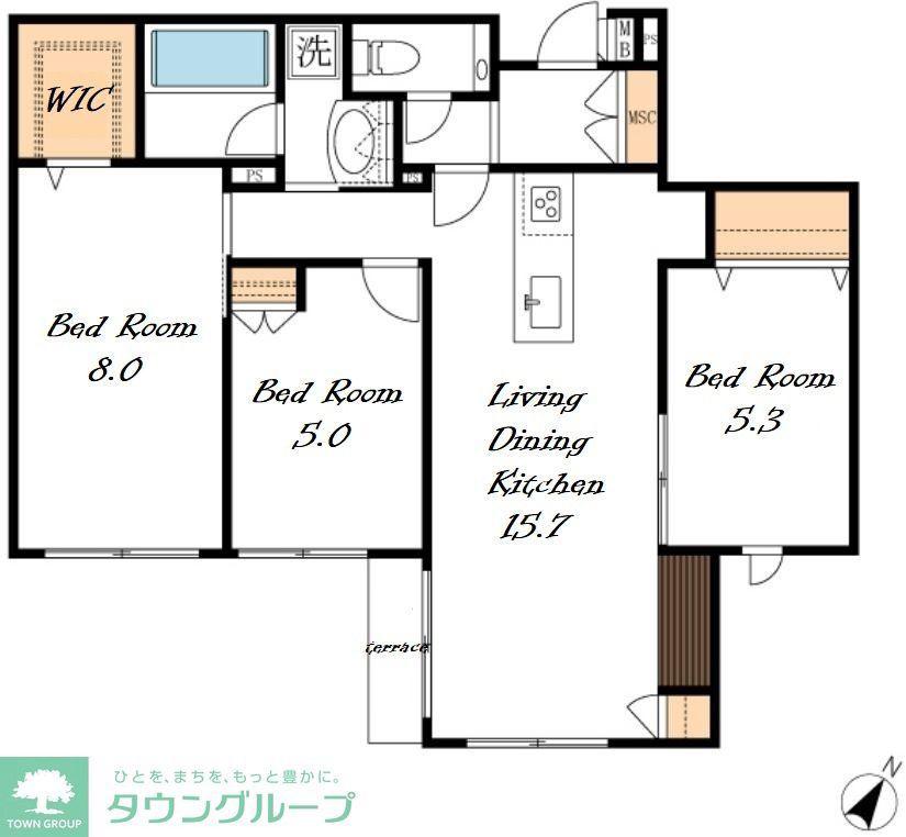 セレニティー本山(3LDK/1階)の間取り写真