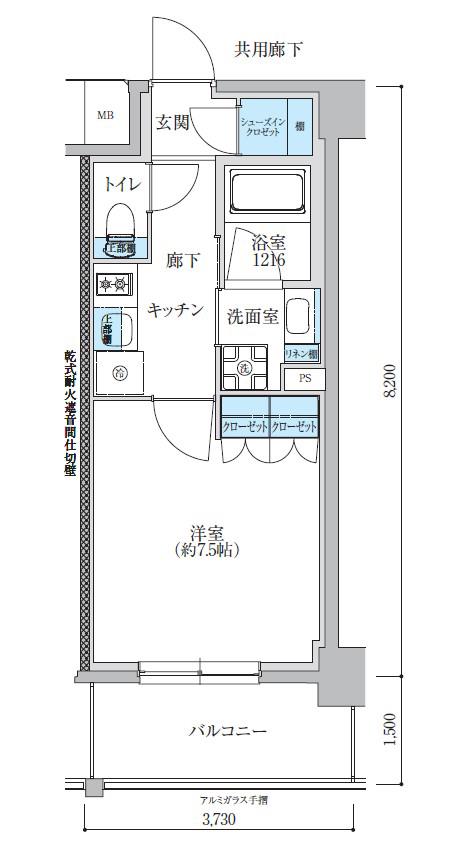 TENAS亀島(1K/4階)の間取り写真