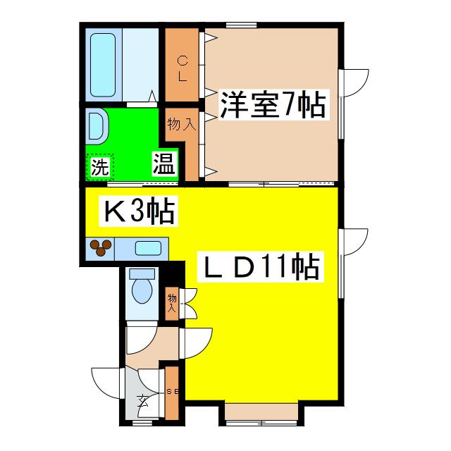 ビラ文苑7号館(1LDK/1階)の間取り写真