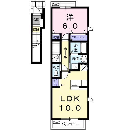 アーバンホワイトタナカIII(1LDK/2階)の間取り写真