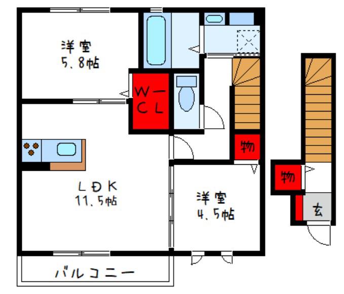 セピアコート八尾北本町(2LDK/2階)の間取り写真