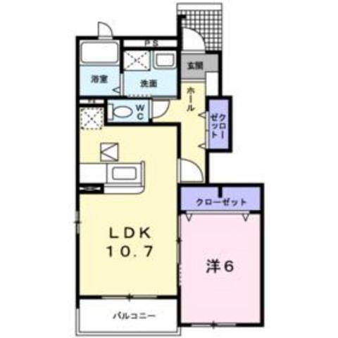ウエストリバー 参番館(1LDK/1階)の間取り写真