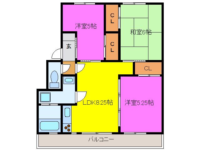 MESSAGE有玉西(3DK/2階)の間取り写真