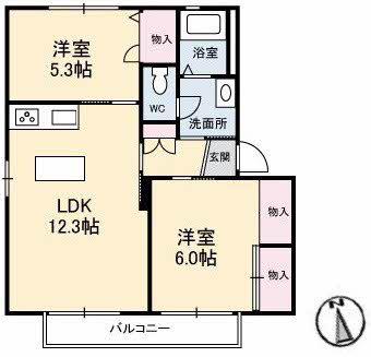 グリーンヒルズA棟(2LDK/2階)の間取り写真