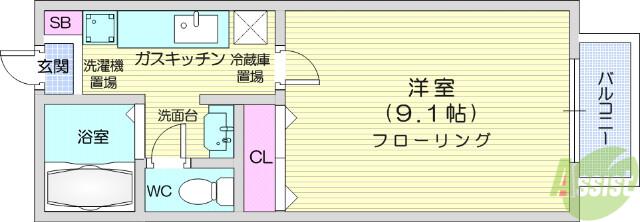 エストメルベーユ荒井壱番館(1K/1階)の間取り写真