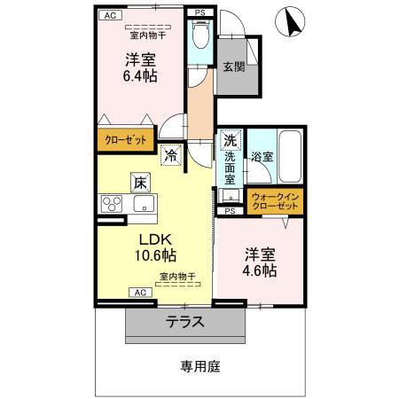 ボンヌクール城東(2LDK/1階)の間取り写真