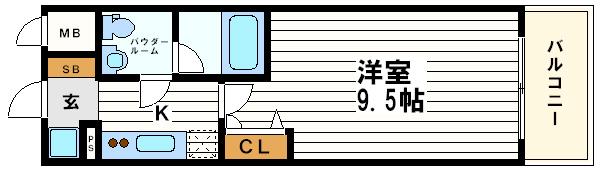 グランド上町(1K/2階)の間取り写真